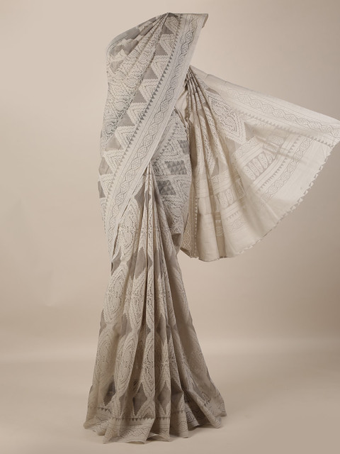 

Pothys Grey & White Jute Silk Printed Saree