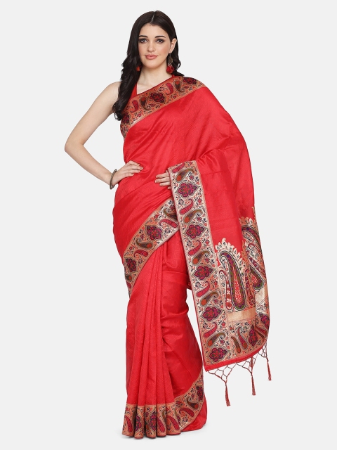 

BOMBAY SELECTIONS Red & Green Silk Blend Embroidered Banarasi Saree