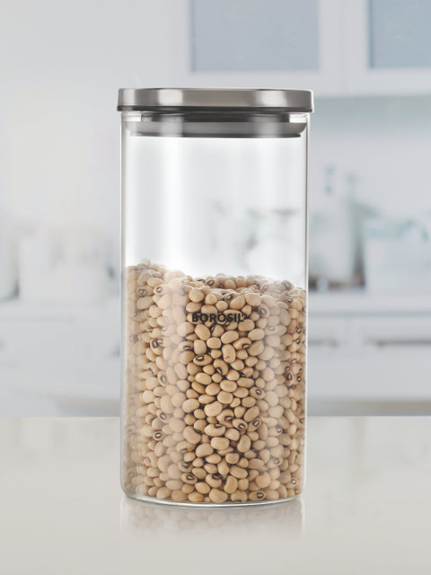 

BOROSIL Set Of 4 Transparent & Silver-Toned Glass Storage Containers With Lid
