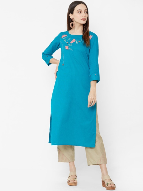 

Os Women Blue & Beige Embroidered Kurta with Trousers