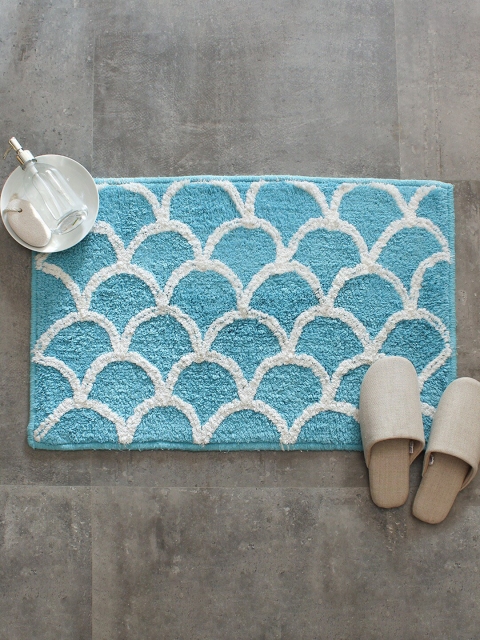 

House This Blue & White Ethnic Motif Rectangular 110 GSM Cotton Bath Rug