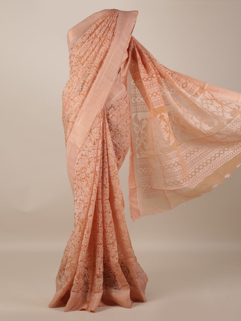 

Pothys Peach-Coloured Printed Jute Silk Saree