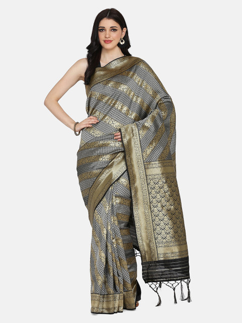 

BOMBAY SELECTIONS Black & Gold-Toned Silk Blend Woven Design Handloom Banarasi Saree