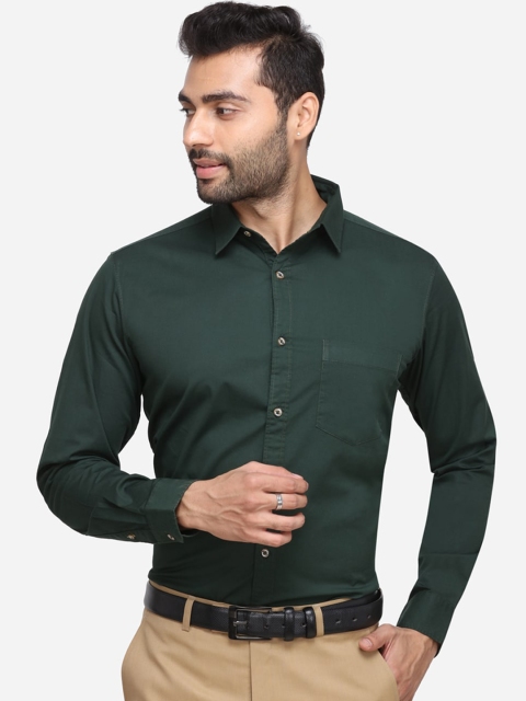 

JADE BLUE Men Green Solid Pure Cotton Formal Shirt