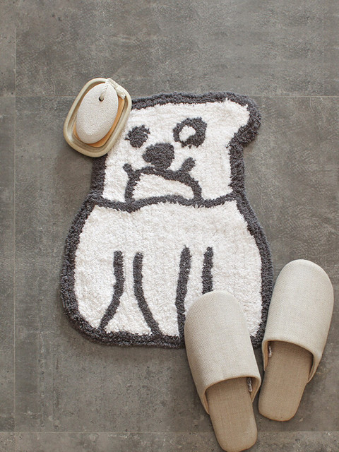 

House This White & Grey Solid Bulldog-Shaped 110 GSM Cotton Bath Rug