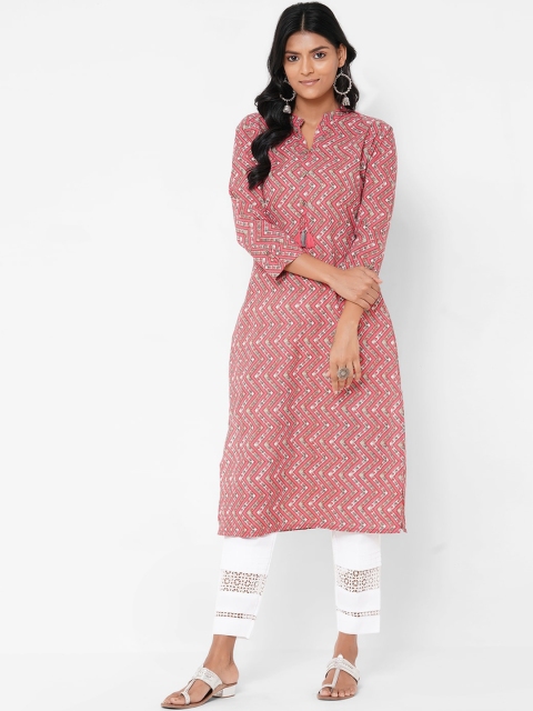 

FASHOR Women Pink Printed Straight Kurta
