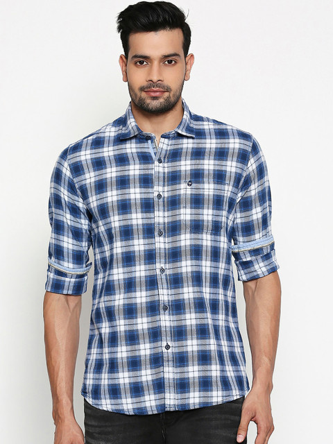 

Lawman pg3 Men Blue & White Slim Fit Checked Cotton Casual Shirt