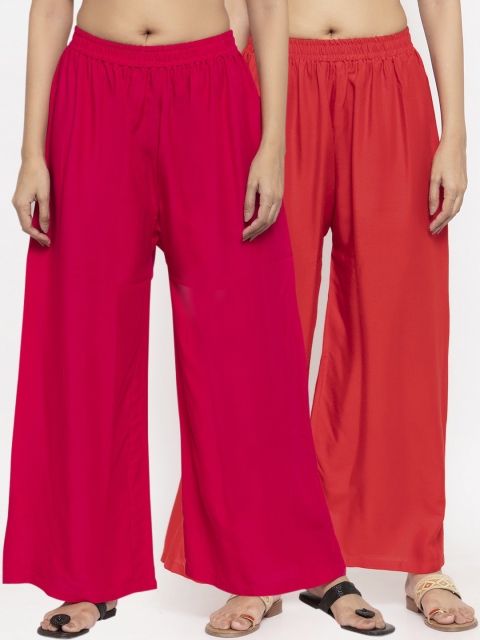

NEUDIS Women Pack of 2 Pink & Orange Solid Flared Palazzos