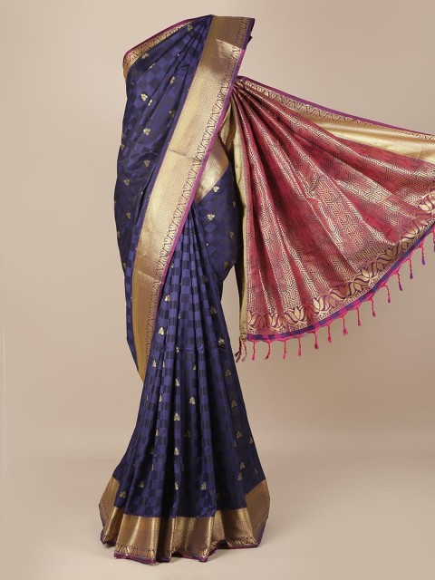 

Pothys Navy Blue Checked Art Silk Saree