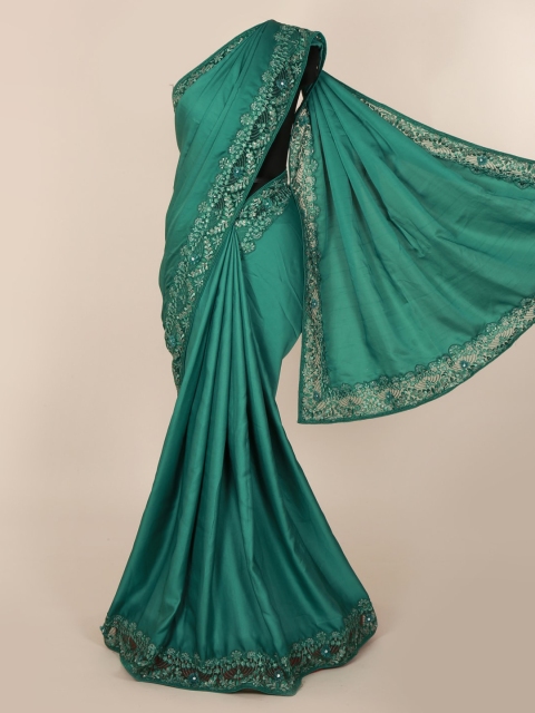 

Pothys Green Solid Pure Georgette Saree