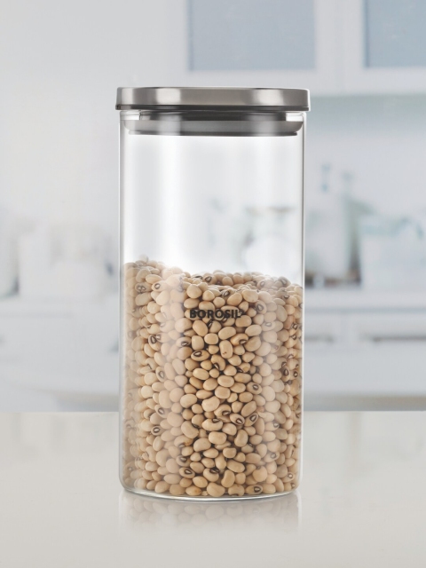 

BOROSIL Set Of 3 Transparent & Silver-Toned Borosilicate Glass Jar With Metal Lids