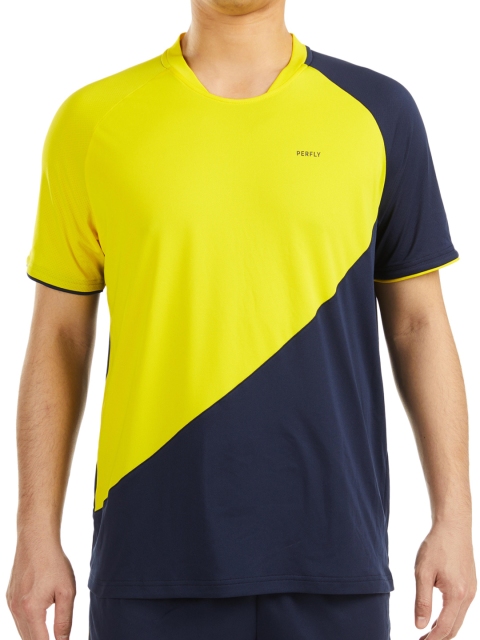 

PERFLY By Decathlon Men Yellow Colourblocked Round Neck T-shirt