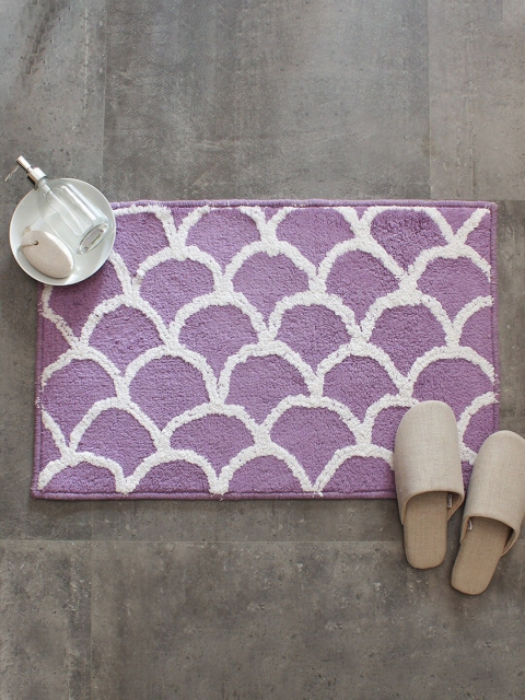 

House This Purple & White Ethnic Motif Rectangular 110 GSM Cotton Bath Rug