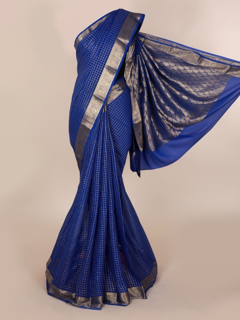 

Pothys Blue Checked Pure Georgette Saree