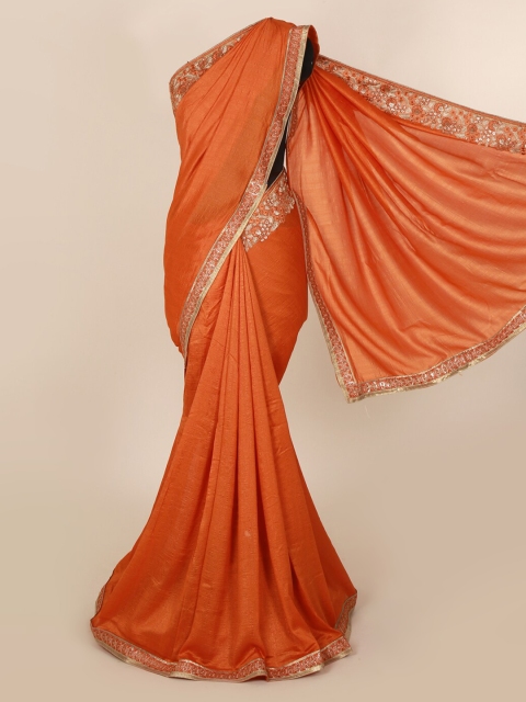 

Pothys Orange Solid Pure Georgette Saree