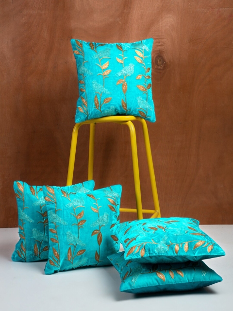 HOSTA HOMES Blue & Brown Set of 5 Quirky Square Cushion Covers