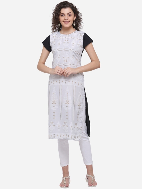 

PURVAJA Women Off-White Embroidered Straight Kurta