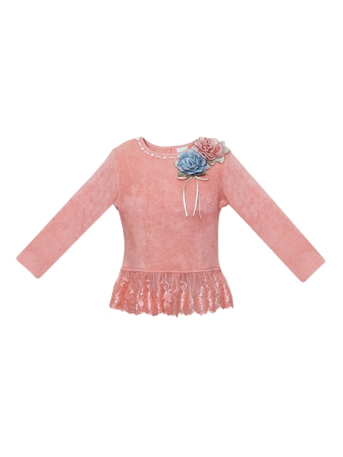 

Daffodils GIRLS WEAR Girls Peach-Coloured Solid Lace Top
