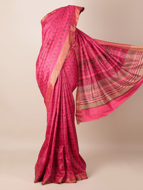 

Pothys Pink & Gold-Toned Jute Silk Printed Saree