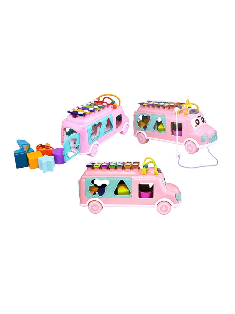 Wembley Toys BPA-Free Hygiene 3-in-1 Push & Pull Along Musical Bus Toy Set with Xylophone, Multi