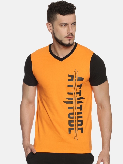 

ATTIITUDE Men Orange Printed V-Neck T-shirt