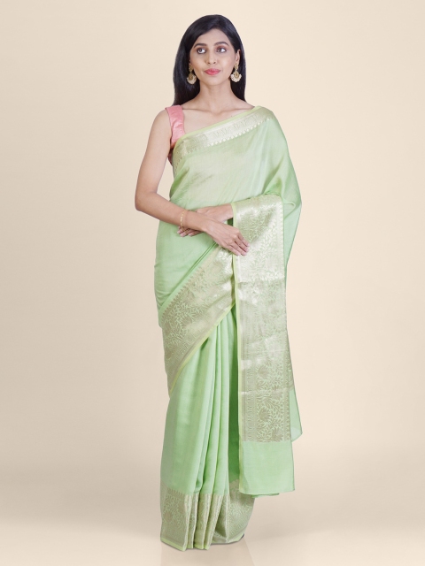 

Shruti and Mangaaysh Green & Gold-Coloured Pure Silk Handloom Banarasi Saree