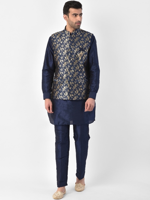 

SG LEMAN Men Navy Blue Woven Design Kurta with Trousers