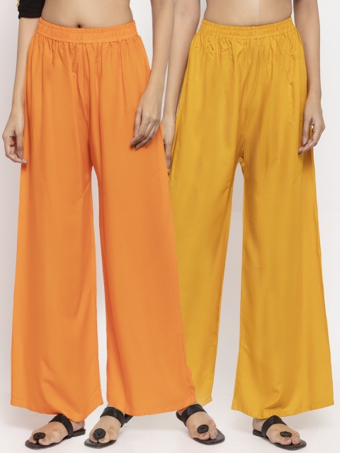 

NEUDIS Women Orange & Yellow Pack of 2 Flared Ethnic Palazzos