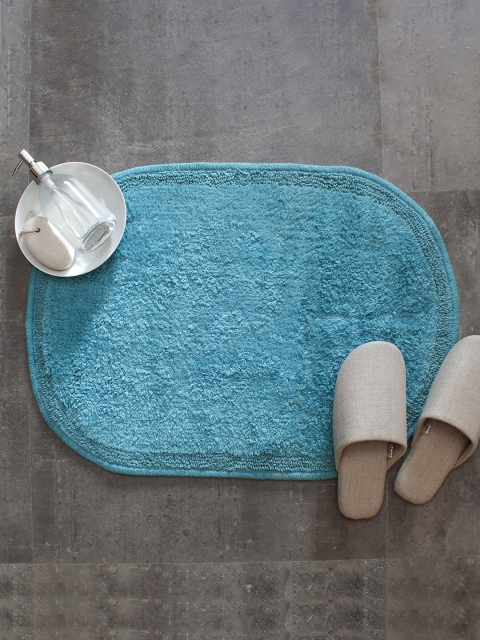 

House This Blue Solid Oval-Shaped 110 GSM Cotton Bath Rug