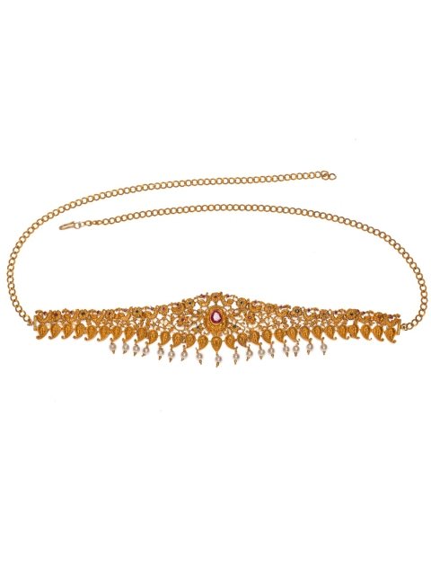 

Alankruthi Gold-Toned Red & Green Artificial Stone Studded & Beaded Mango Shaped Sustainable Kamarbandh