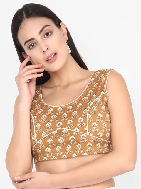 

Molcha Women Brown & White Sanganeri Print Non-Padded Saree Blouse