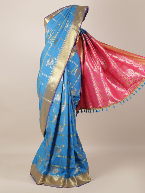 

Pothys Blue Printed Art Silk Saree