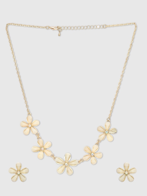 

Globus Gold-Plated & Cream-Colored Stone-Studded Statement Jewellery Set