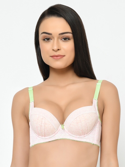 

Cosmo Lady Pink & Green Self Design Underwired Heavily Padded Push-Up Bra 065910Pink34B