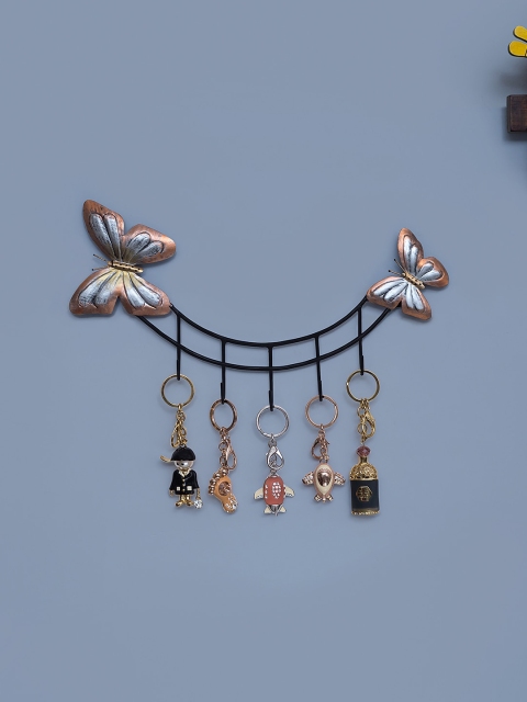

Golden Peacock Black & Silver-Toned Butterfly Style Wall Hanging Key Holder