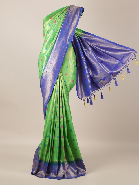 

Pothys Green & Blue Jute Silk Woven Design Saree