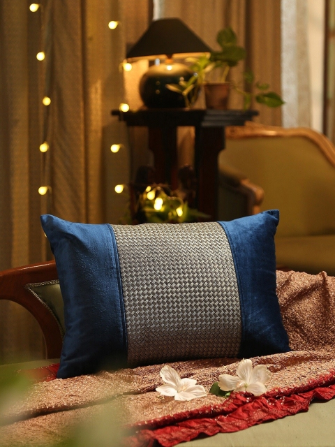

Amoliconcepts Blue Embroidered Rectangular Cushion Cover