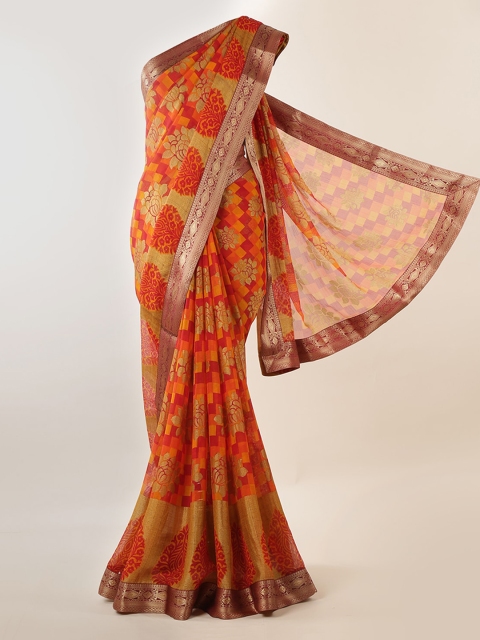 

Pothys Orange & Green Jute Silk Printed Saree