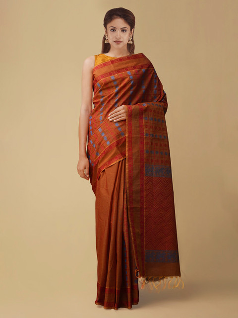 

Unnati Silks Brown Pure Cotton Woven Design Handloom Mysore Silk Saree