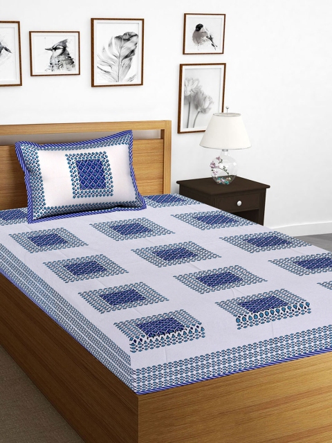 

Tistabene Blue Ethnic Motifs 144 TC Cotton 1 Single Bedsheet with 1 Pillow Covers