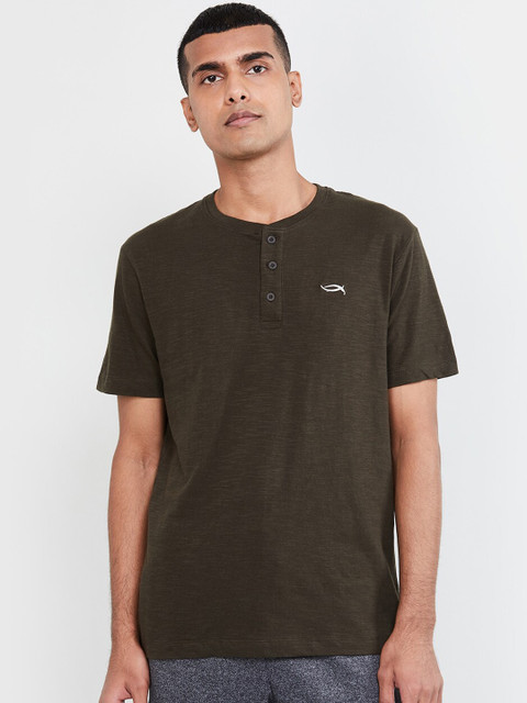 

max Men Olive Green Solid Lounge T-Shirt