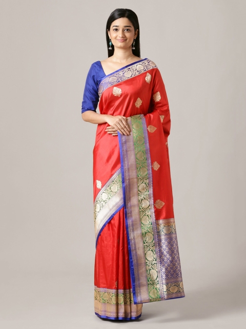

Taneira Red & Blue Pure Silk Woven Design Banarasi Handloom Saree