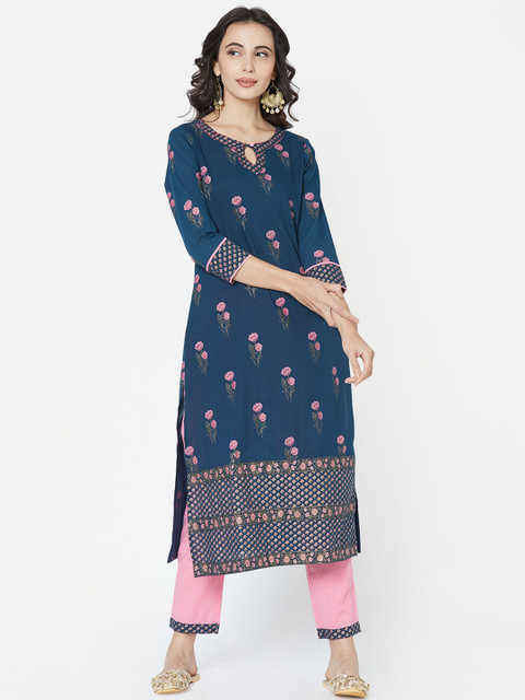 

FASHOR Women Blue Printed Kurta with Palazzos