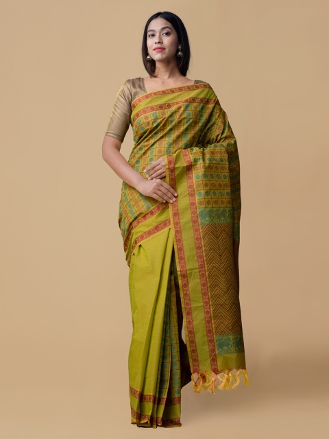 Unnati Silks Green Pure Cotton Woven Design Mysore Silk Handloom Saree