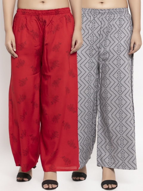 

KLOTTHE Women Pack Of 2 Printed Straight Palazzos, Red
