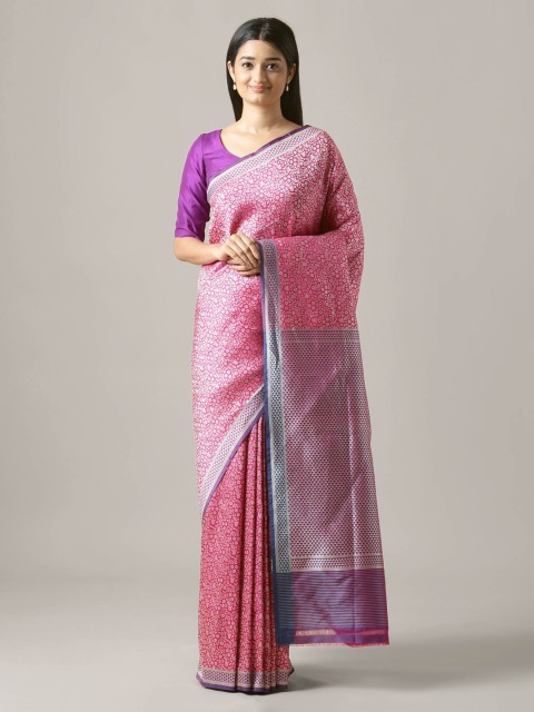 

Taneira Pink & Blue Pure Silk Woven Design Banarasi Handloom Saree