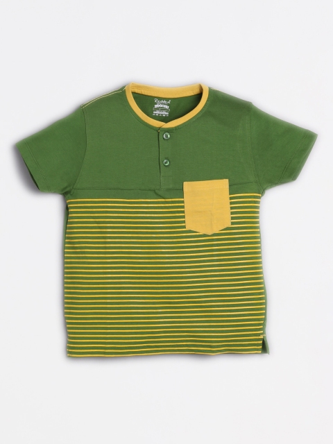 

Redden Boys Green Striped Henley Neck T-shirt