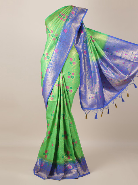 

Pothys Green & Blue Jute Silk Woven Design Saree