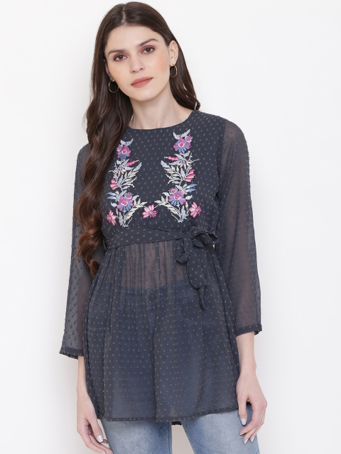 

Mayra Women Grey Self Design A-Line Top