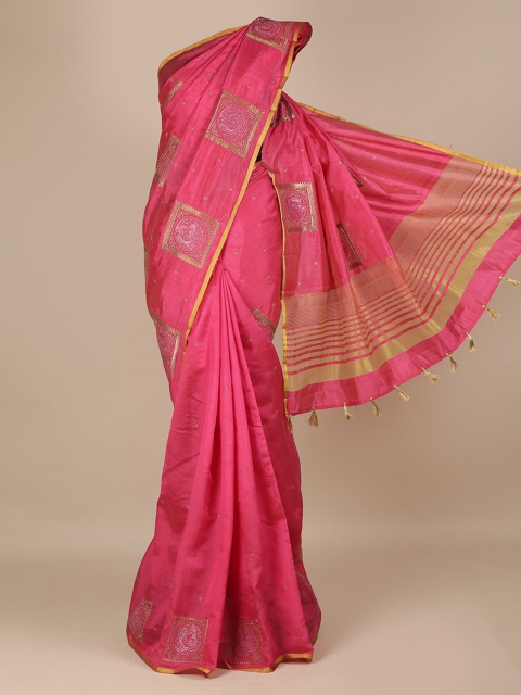 

Pothys Pink Woven Design Jute Silk Saree